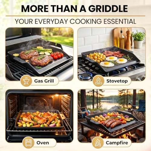 QuliMetal 17" x 13" Pre-Seasoned Cast Iron Grill Griddle - Image 6