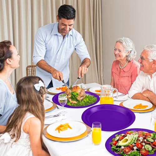 50 Count Purple Paper Plates Set Oval Heavy-duty Purple Party Decorations - Image 6