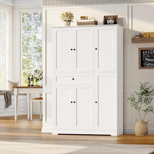 HOSTACK 68" Tall Kitchen Pantry Storage Cabinet with Doors & Shelves, White - Image 2