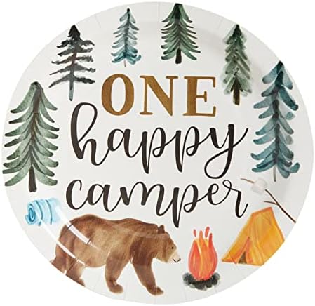 BLUE PANDA 80-Pack One Happy Camper Paper Plates - 9-Inch White Disposable Plates - Forest Bear & Campfire Design - Camping Theme Party & Baby Shower - Image 3
