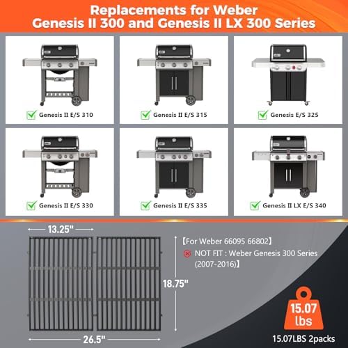 QuliMetal 18.75 Inch Cast Iron Grill Grates for Weber Genesis II 300 Series - Image 2