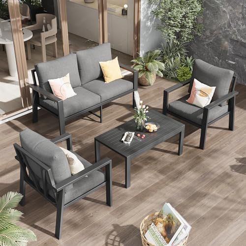 Aluminum Outdoor Patio Furniture Sets All-Weather Patio Conversation Set Sectional Sofa with Coffee Table & Cushions w/Removable Covers for for Deck Backyard Garden Poolside Balcony Porch - Image 5