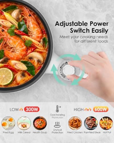 Audecook Electric Hot Pot Portable Nonstick Ramen Cooker Adjustable Power - Image 2