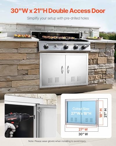 VEVOR Outdoor Kitchen Doors 30W x 21H Inch 304 Stainless Steel Double Doors - Image 2