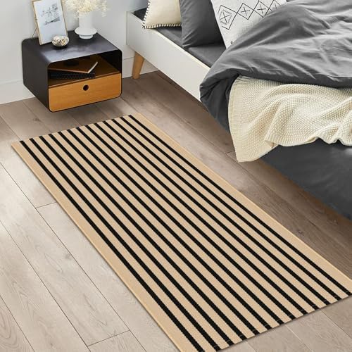IOHOUZE 2x4.3 Striped Outdoor Door Mat, Washable Porch Rug, Tan Black - Image 3