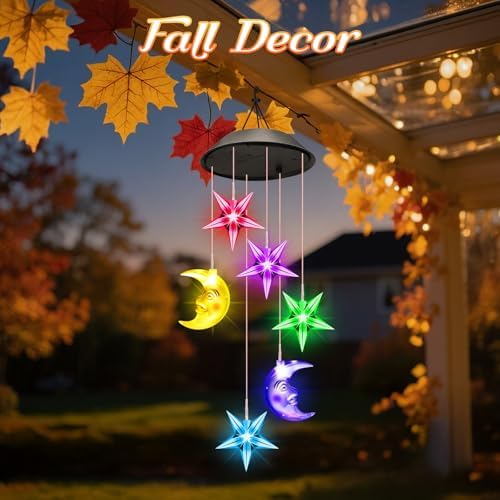 Winzwon Solar Lights Outdoor Moon Star Wind Chimes for Outside - Image 2