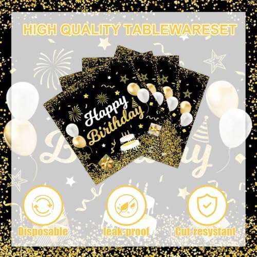 40Pcs Black Gold Glitter Happy Birthday Party Decorations Paper Plates and Napkins for Adult Men Women Birthday Celebrations,Suitable for 20 Guests - Image 3