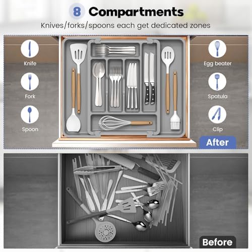 Caperci Large Silverware Organizer Tray for Kitchen Drawer Utensils Thicker - Image 5