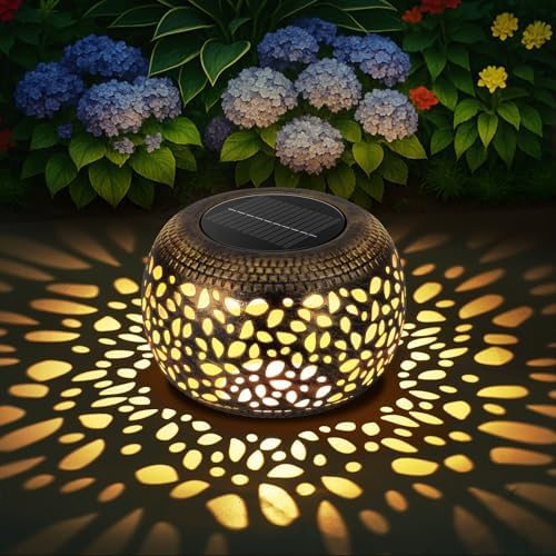 Solar Lantern Outdoor Patio Decor: Solar Lanterns Outdoor Waterproof Hollow Out Retro Metal Solar Powered, Outside Yard Porch Garden Balcony Desk Bedroom Indoor Tabletop Decorations 2 Lighting Colors by NFEVER