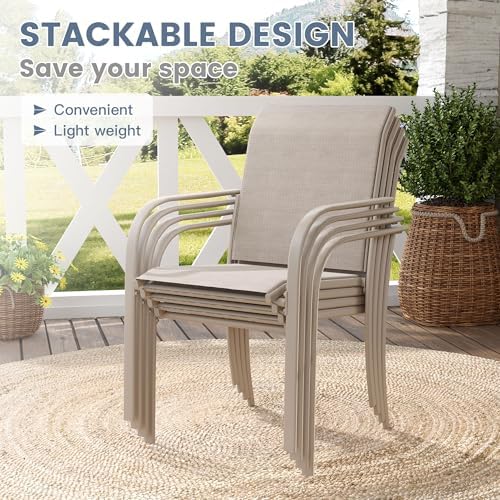VICLLAX Patio Table and Chair Set of 4, All Weather Metal Round Outdoor Dining Furniture Set-40.6" Round Outdoor Table and Chairs, Sandshell Tabletop - Image 3
