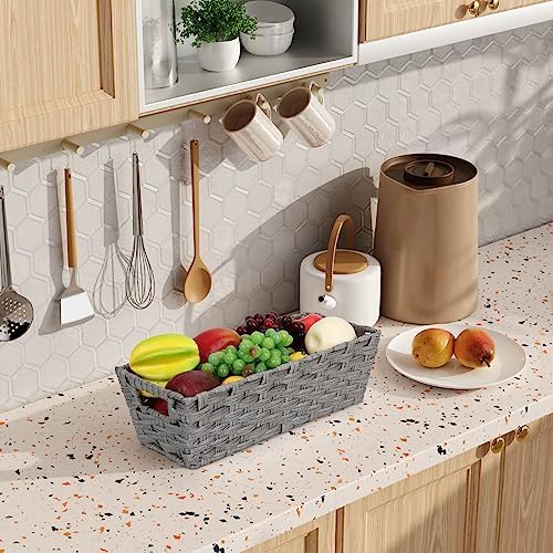 Onlytak 2-Pack Plastic Wicker Toilet Paper Baskets, Grey 15.75"x6.75"x4.75" - Image 6