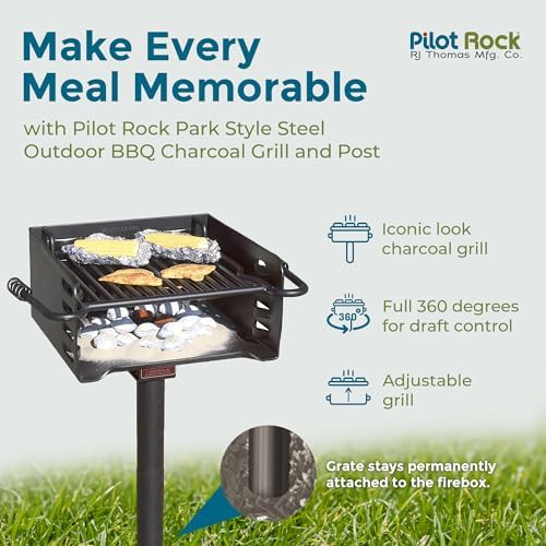Pilot Rock Outdoor Park Style Charcoal Grill - 360-Degree Swivel Post - Image 2