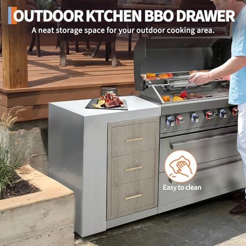 GarveeTech Outdoor Kitchen Triple Drawers, Stainless Steel, Heavy Duty with Handles, Weather-Resistant Flush Mount, BBQ Island Drawer for Patio Grill Station, 16" W x 28.5" H x 20.5" D - Image 6