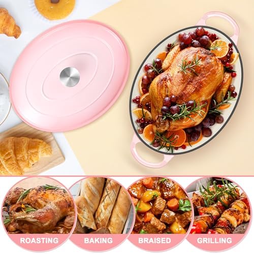 E-far 5QT Oval Dutch Oven Pot with Lid, Pink Enameled Cast Iron Dutch Oven - Image 5