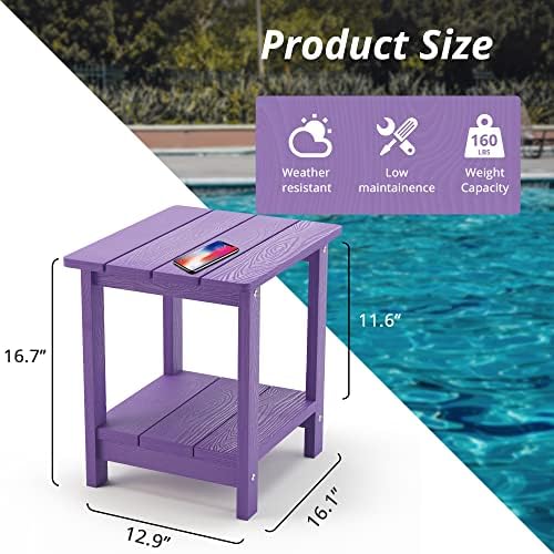 LUE BONA Outdoor Side Table, 2-Tier HDPS Small Patio Table, Purple - Image 2