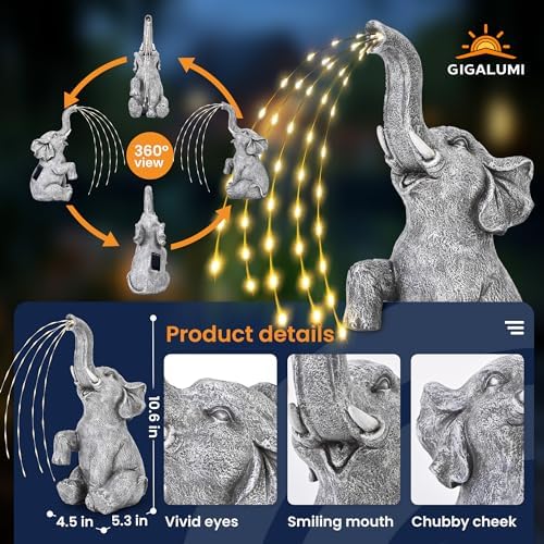 GIGALUMI Elephant Statue Solar Garden Decor Yard Outdoor Gifts for Women - Image 3