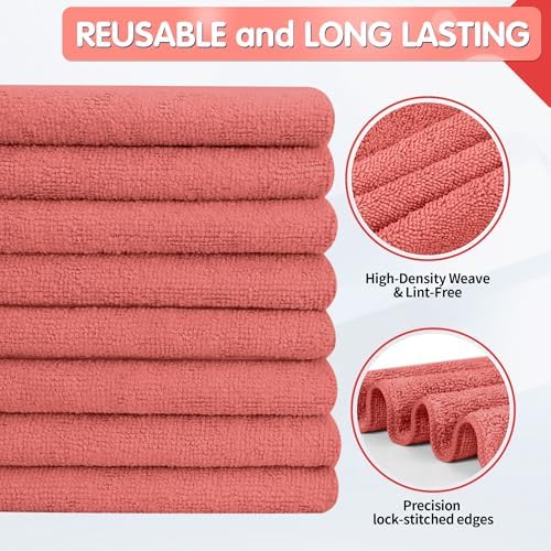 FIXSMITH Red Microfiber Cleaning Cloth -Pack of 8, Highly Absorbent Cleaning Rags, 16"X12" All Purpose Cleaning Towels for Housekeeping, Kitchen, Car, Lint Free and Reusable Microfiber Towels - Image 2