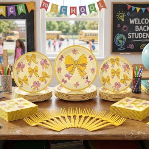 96PCS Back to School Plates and Napkins Pencil Bow Party Decorations - Image 6