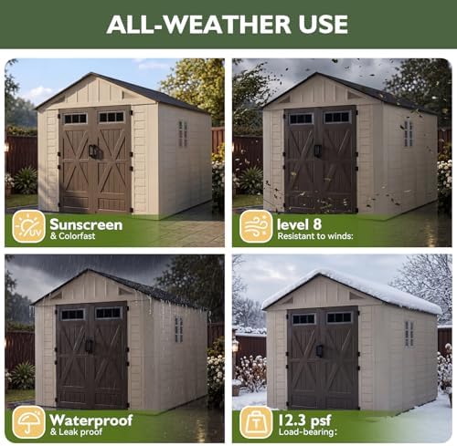 Aoxun 8x10 Ft Outdoor Storage Shed with Floor, Large Resin Outdoor Shed with Lockable Door & Windows, Garden HDPE Sheds for Lawn Tools, Pool Supplies & Bikes - Image 4