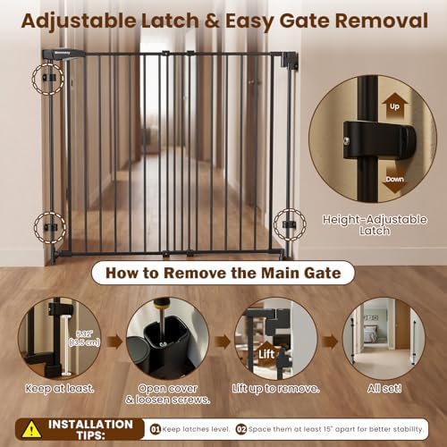 Mumeasy 36" Tall Baby Gate for Stairs, 29.5-43.3" Expandable Hardware Mounted (Drill Needed), Removable No Bottom Bar Dog Gate, Auto Close Wide Walk Thru Safety Gate for Doorways, Pets& Toddlers,Black - Image 6