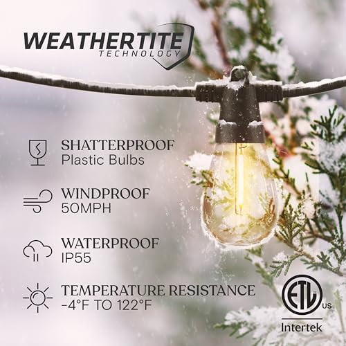 Brightech Ambience Pro Super Bright Solar - 48Ft Remote Control Outdoor String Lights with 15 Shatterproof S14 Bulbs, Commercial Grade LED, Waterproof Patio Lights, 4W Soft White for Patios, Gardens - Image 2