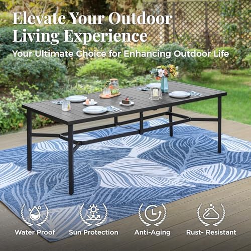 MIXPATIO Outdoor Dining Table for 8, Black Metal Table w/Umbrella Hole - Image 5