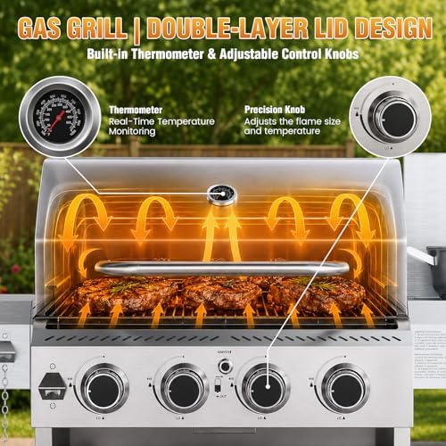 R.W.FLAME Gas Gril, 4Burner with Side Burner, Stainless Steel Outdoor Grill - Image 3