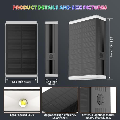 Solar Lights Outdoor,8 Lighting Modes Dusk to Dawn Lighting Wall Sconce IP67 Waterproof Up and Down Solar Wall Light Front Door Light for House, Garage, Porch,Doorway,Fence,Festival Decor (2 PACK) - Image 3