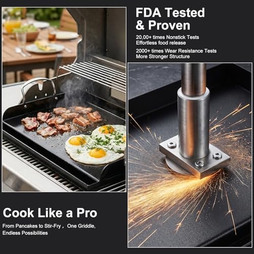 17 x 13 in Pre-seasoned Cast Iron Griddle for Gas Grill, Nano Ceramic Nonstick Flat Top Grill Plate with 5-Piece Tool Kit, Grease Groove, High Sidewalls, Handles, for Charcoal, Stove Top, Camping - Image 5