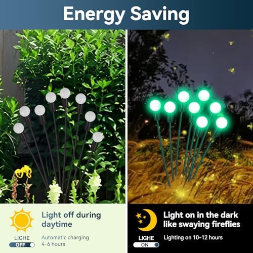 Solar Garden Lights Outdoor Waterproof, 2 Pack 16 LED Swaying Firefly Lights Outdoor Decor Light for Pathway Party Christmas Decoration, Unique Gifts for Women, Green - Image 3