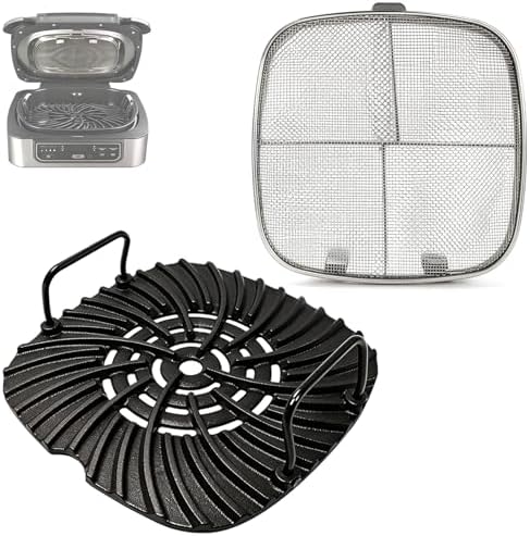 Grill Grate and Splatter Shield for Ninja Foodi 5-in-1 Grill Parts, Non-Stick Griddle Pan and Splatter Screen for Ninja Foodi AG300, AG301C, AG302, AG400 Accessories by GLOWYE