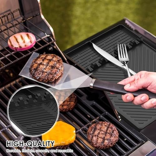 Silicone Griddle Tool Mat for Blackstone, Heat Resistant Side Shelf Mat with Drip Pad – BBQ Grill Accessories for Outdoor Grill, Kitchen Counter, Spatula Holder, Cooking Organizer (2, Black) - Image 2