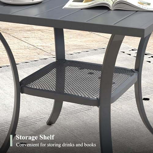 Outdoor Dining Table with Storage Shelf, 27.5" All-Weather Square Patio Dining Table for 2, Metal Patio Table for Garden Lawn Porch Deck Yard, Dark Grey - Image 4