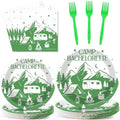 100 PCS Camp Bachelorette Party Supplies Tableware Set Mountain Camp Bachelorette Party Decorations Favors Paper Plates Napkins Forks for Girls Bridal Shower Wedding Engagement Serves 25 Guests by OBUSATT