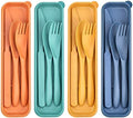 DISSKNIC 4 Sets Reusable Utensils Set with Case,Travel Utensils Cutlery Set Spoons and Forks Set, Reusable Plastic Utensils for Lunch Box Accessories for Adults, Portable Lunch Utensils Set for Daily by DISSKNIC