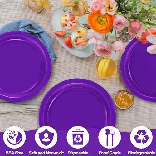 50 Pack Purple Paper Plates 9" Round Purple Disposable Party Plates Set - Image 3