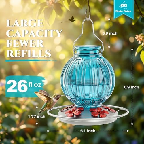 Glass Hummingbird Feeder for Outdoors Hanging, 26 fl oz Bird Nectar Feeder - Image 4
