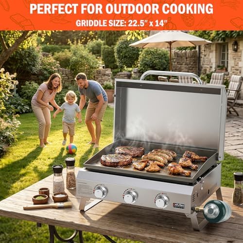 ONLYFIRE GRILLS Tabletop Gas Griddle 3 Burners, Propane Gas Stove, GS309 - Image 2
