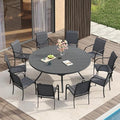 VICLLAX Large Patio Dining Furniture Set, Outdoor Dining Set for 10-60" Round Outdoor Table and Patio Stackable Chairs, Grey Tabletop and Dark Grey Fabric by HOME