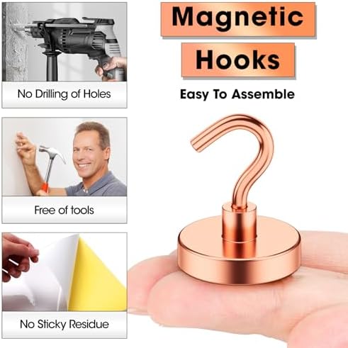 VNDUEEY Magnetic Hooks, 80 Lbs Super Earth Magnets Hooks for Hanging, Strong Neodymium Magnets with Hooks for Cruise, Magnet Metal Hook for Kitchen, Refrigerator, Grill (Rose, 10 Pack) - Image 3