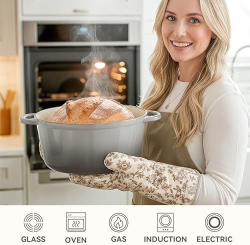 6 Quart Dutch Oven Pot with Lid, Non Stick Enameled Cast Iron Dutch Oven for Bread Baking, Heavy-Duty, Oven Safe Ceramic Cookware Up to 500°F for Baking, Braising, Stews, Roasting, Gray - Image 5