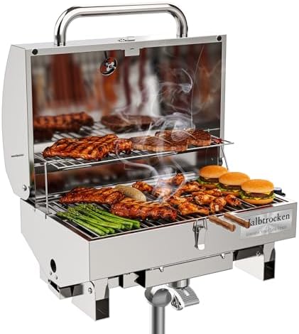 Halbtrocken Stainless Steel Marine Gas Grill with Rod Holder Mount & Cover by Unknown