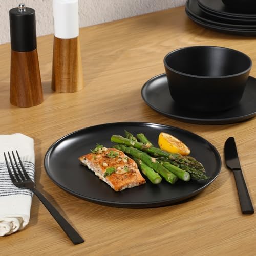 Gibson Home Fairhope 12-Piece Matte Black Melamine Dinnerware Set – Durable Lightweight Plates and Bowls, Kitchen Dining Set - Image 2