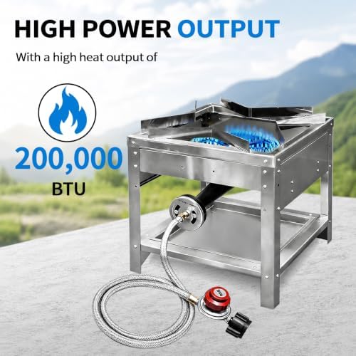 Stainless Steel Single Propane Burner – Outdoor Gas Cooker with 20 PSI Regulator, 200,000 BTU High-Power Portable Propane Stove for Outdoor Cooking, Turkey Frying, Seafood Boiling & More - Image 3
