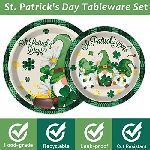 Wiooffen 96 Pcs St. Patrick’s Day Plates and Napkins Green Shamrock Gnome Lucky Tableware Set Irish Festival Party Supplies Table Decorations for 24 Guests - Image 4