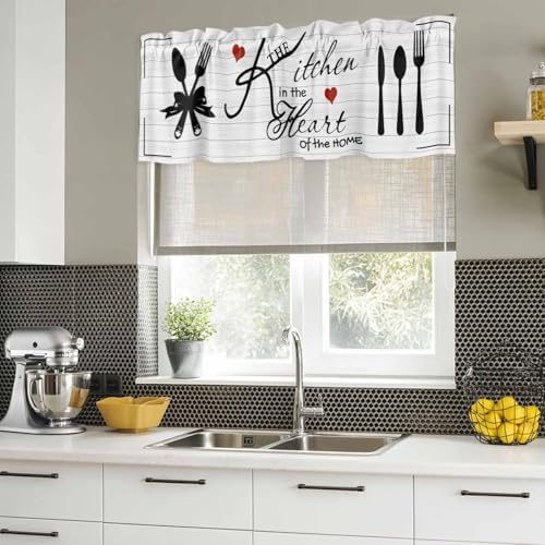 Valances for Windows, Kitchen Tableware Valance Curtains Blackout Drapes for Kitchen/Bathroom/Cafe, Red Love Heart Black Words Vintage Rod Pocket Window Toppers Valances 2 Pack Clearance 42''x12'' - Image 5