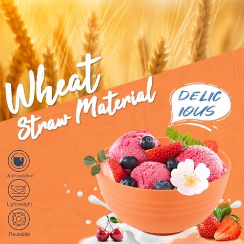 Kids Wheat Straw Dinnerware Sets for 4, 20 Piece Unbreakable Dinnerware Set, Plates and Bowls Sets, Kitchen Plates and Bowls Set, Lightweight Dish Set for Picnic, Camping, and Daily - Orange - Image 5