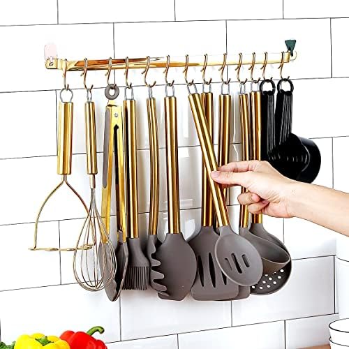 38 Piece Silicone kitchen Cooking Utensils Set with Utensil Rack, Silicone Head and Stainless Steel Handle Cookware, Kitchen Tools for Utensil Sets, Non-Stick kitchen Gadgets, Dishwasher Safe (Gold) - Image 3
