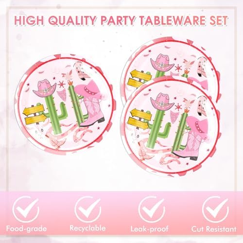 40PCS Pink Western Cowgirl Birthday Party Decoration Western Paper Dessert Plates and Napkins Set Cowgirl Birthday Party Decorations for Girls Cowboy Birthday Baby Shower - Image 3