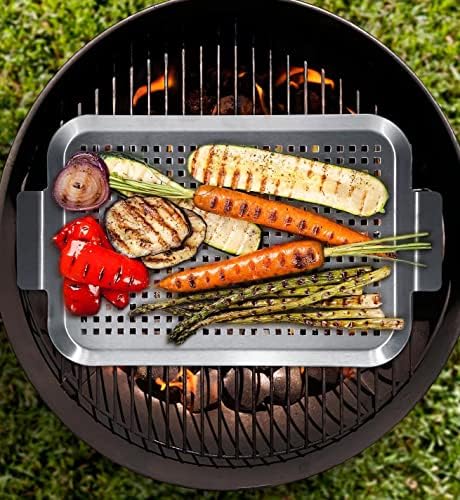 Grill Pan Set of 2, BBQ Grill Topper for Outdoor Grill, Stainless Steel Grilling Baskets with Holes and Handles, Perforated Food Tray Barbecue Accessories for Vegetable, Fish, Meat, Seafood - Image 6